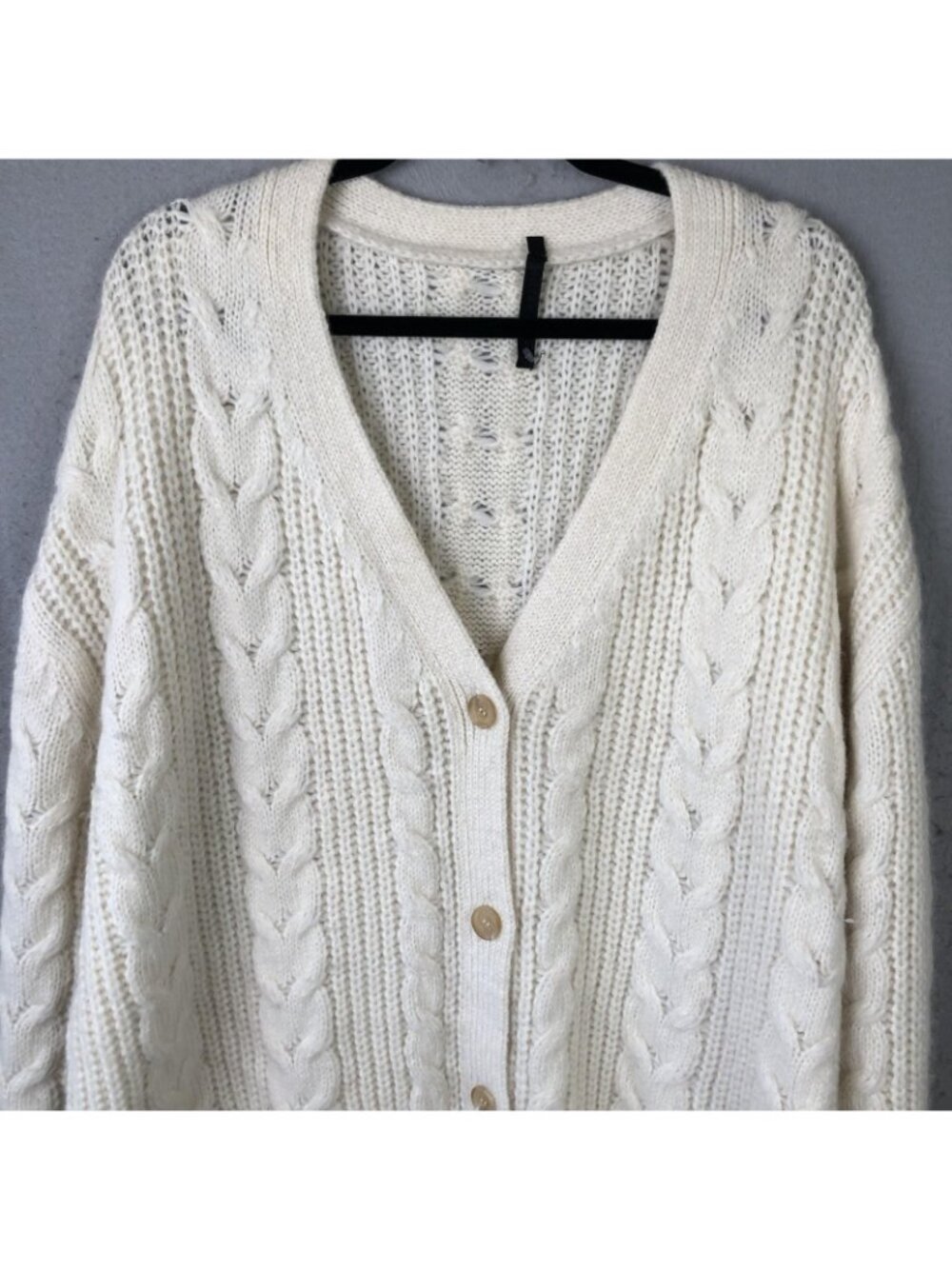 Jenni Kayne Cardigan Sweater Womens L Ivory Alpaca Wool Cable Knit Luxury Chunky - Picture 15 of 16